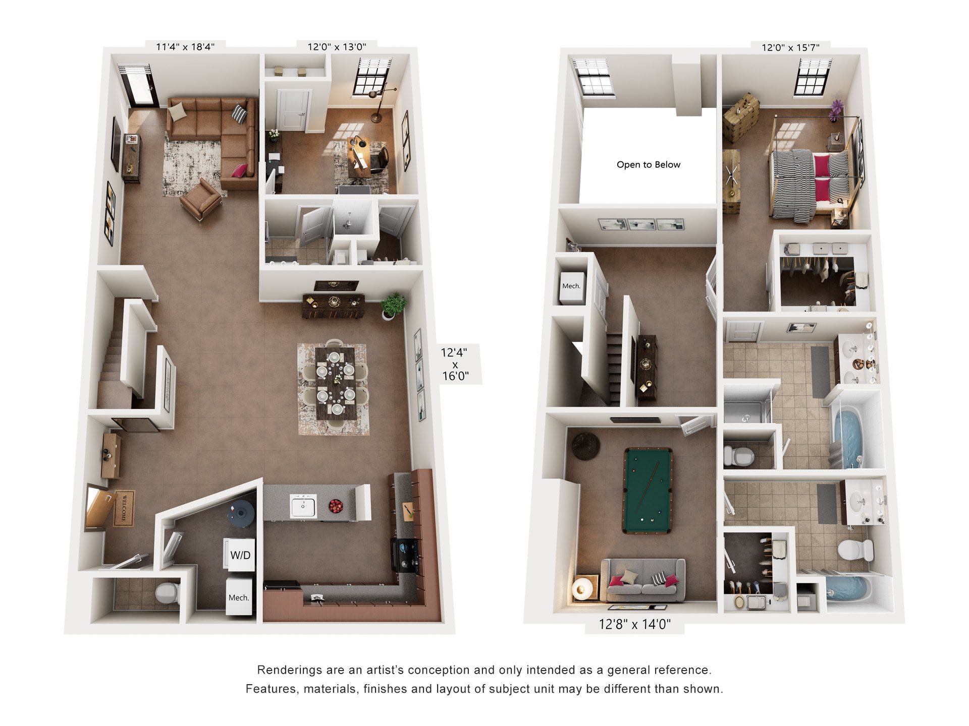 Floor plan for 3 beds, 3.5 baths, 2045 sqft